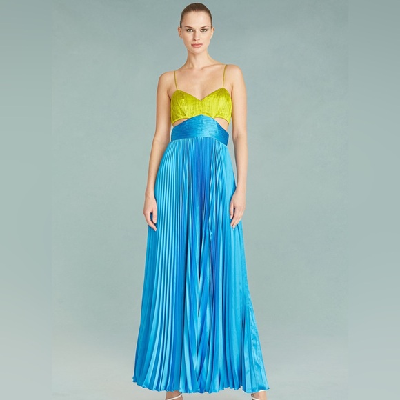 AMUR Elodie Gown Size 0 Citrine Green / Aquarius Blue (Retail $698) Used Once - Picture 1 of 11